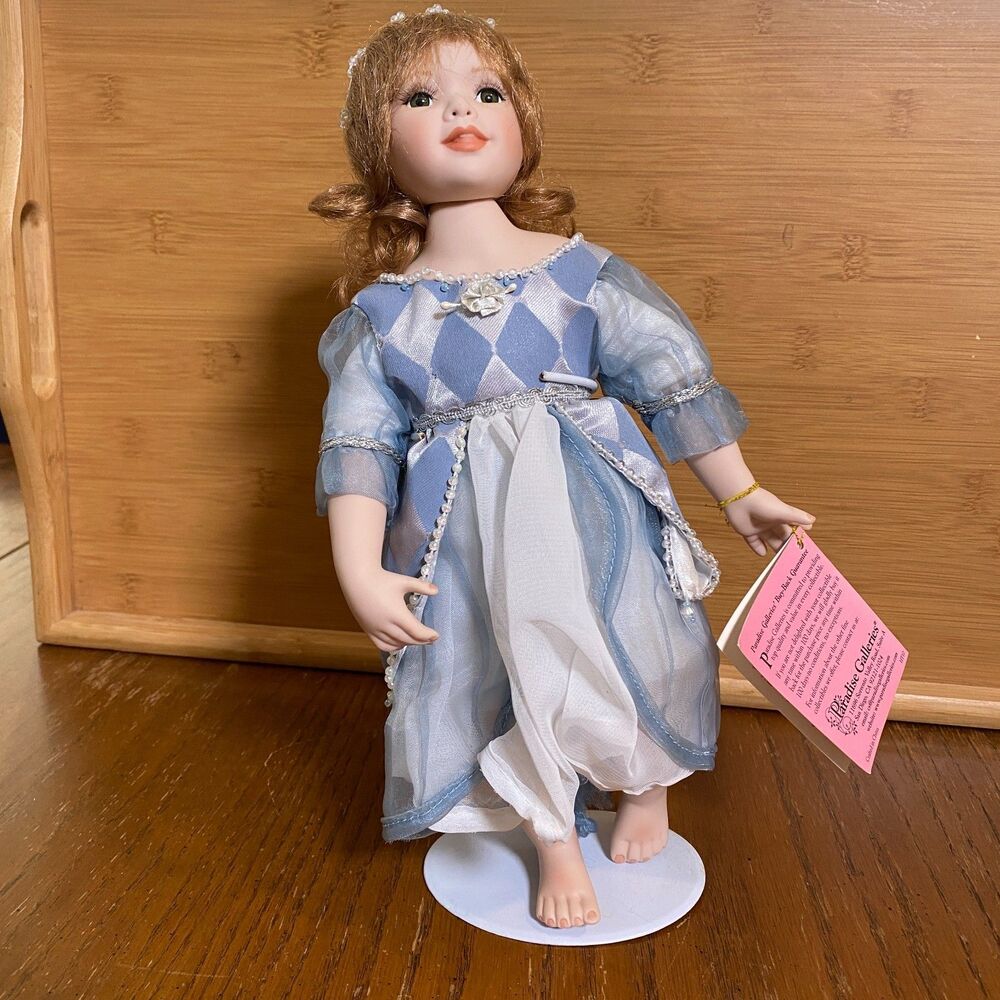 Paradise Galleries Porcelain Collector Doll Red Hair Green Eyes w/ Stand & Tag